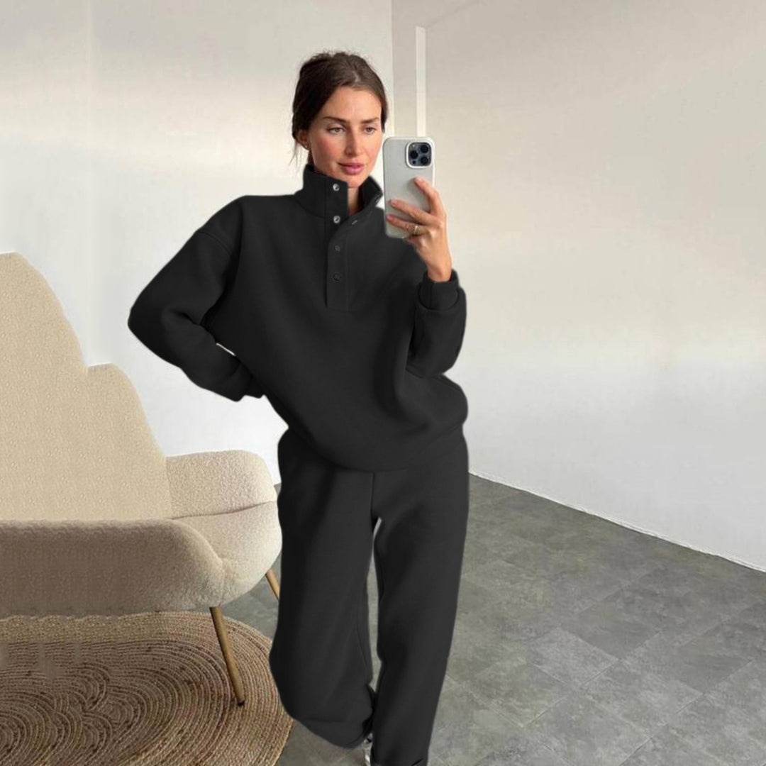Damen nan kuscheliges Oversize Fleece-Set mit Stehkragen und Jogger EB
