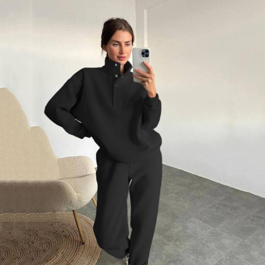 Damen nan kuscheliges Oversize Fleece-Set mit Stehkragen und Jogger EB