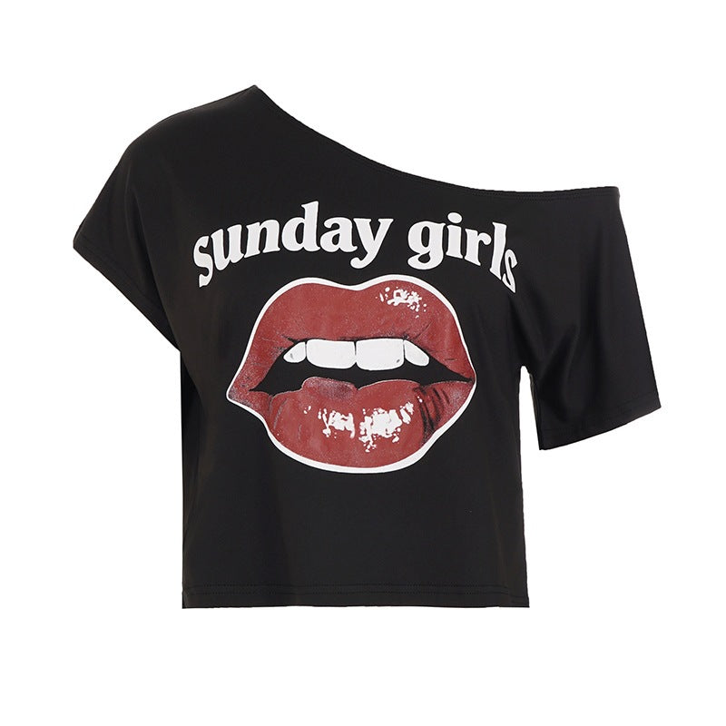 Damen Trendiges Crop-Top mit modernem Lippenprint EB
