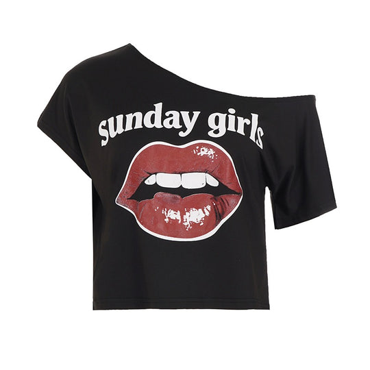 Damen Trendiges Crop-Top mit modernem Lippenprint EB