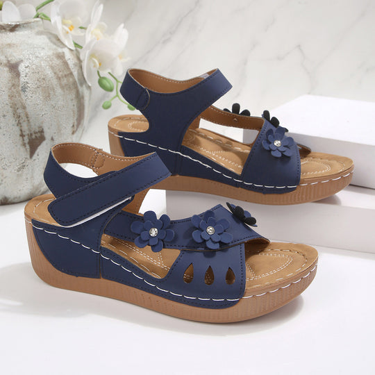 Damen Bequeme Sandalen mit floralem Design und verstellbarem Klettverschluss EB