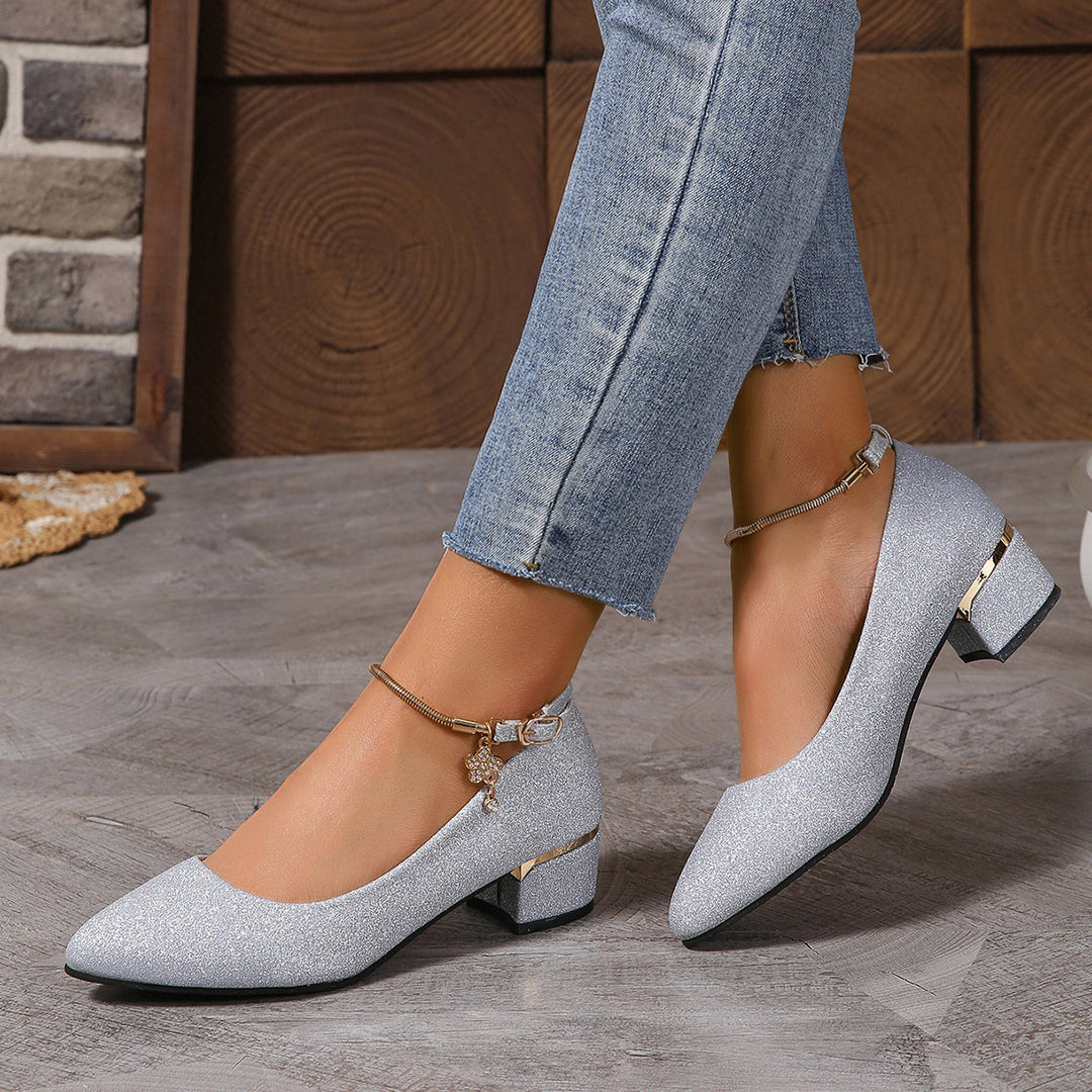 Damen elegante Glitzer-Pumps mit komfortablem Blockabsatz EB