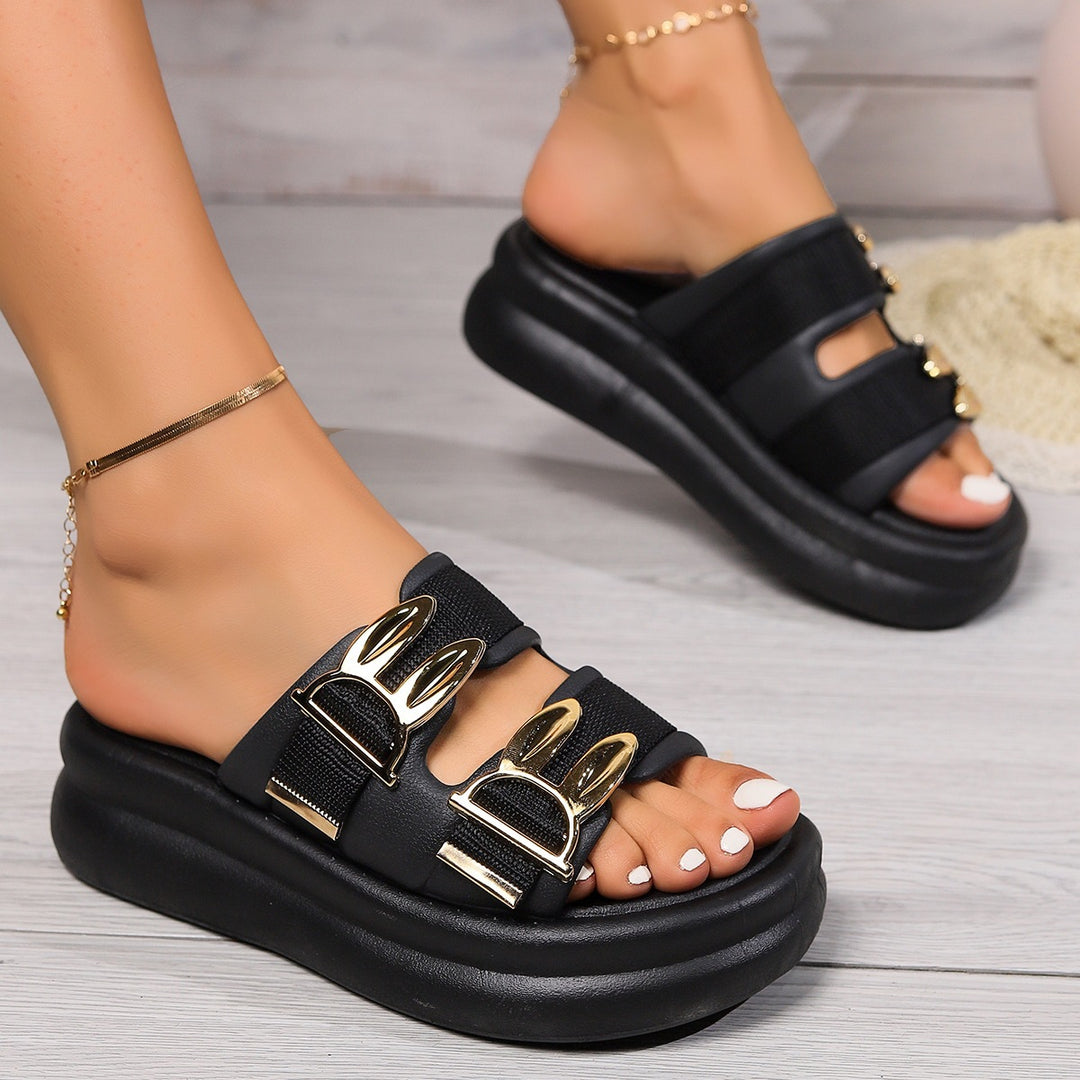 Damen Komfortable und modische Plateau-Sandalen mit dekorativen Riemen EB