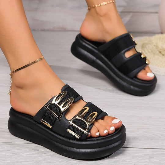 Damen Komfortable und modische Plateau-Sandalen mit dekorativen Riemen EB