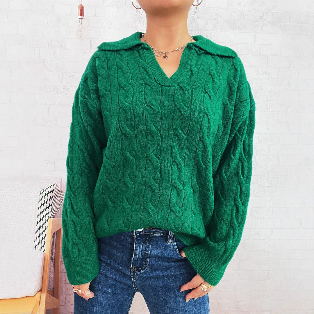 Damen Grobstrickpullover mit farbenfrohem Zopfdesign und klassischem Kragen EB