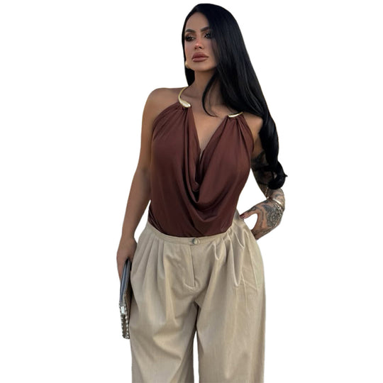 Damen Wickeltop mit raffiniertem Ausschnitt und eleganter Drapierung EB