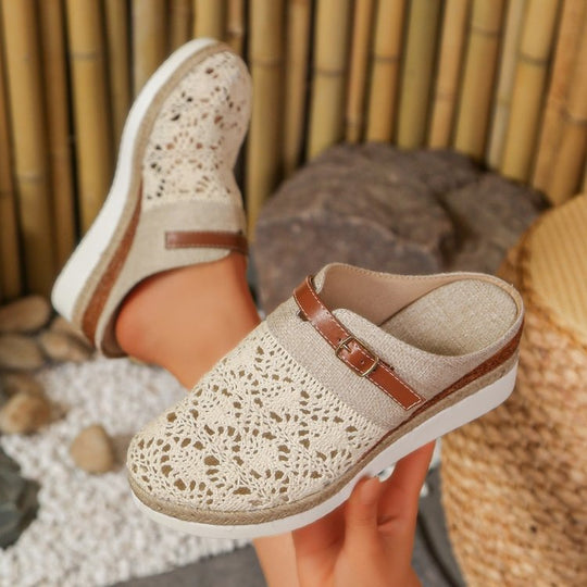 Damen Komfortable und elegante Clogs mit luftiger Häkelstruktur EB