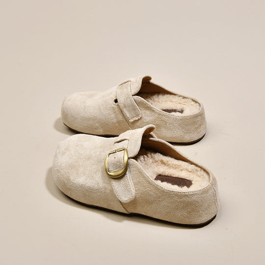 Damen Kuschelige Clogs aus hochwertigem Material mit modischem Schnallenverschluss EB