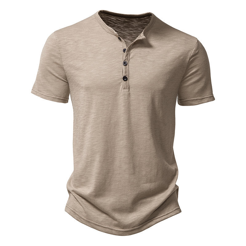 Herren Kurzarm-Henley-Shirt mit klassischem Knopfdesign EB