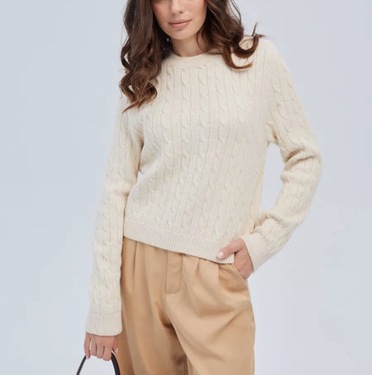Damen Kabelstruktur‑Pullover im Zopfstrick mit Rundhalsausschnitt und nachhaltig weicher Wollmischung EB