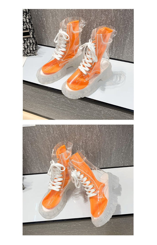 Damen trendige Stiefeletten im transparenten Design mit knalligem Detail EB