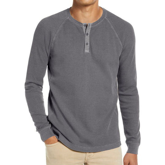 Herren Langarm-Henley-Shirt aus atmungsaktivem Baumwollmix mit Knopfleiste EB
