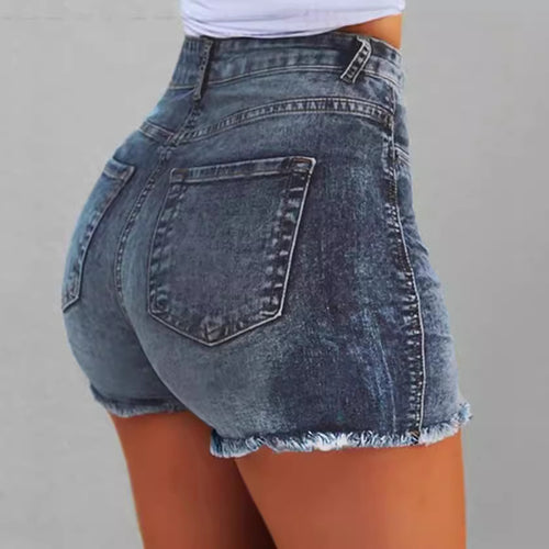 Damen Hochtaillierte Jeans-Shorts mit fransigem Saum EB