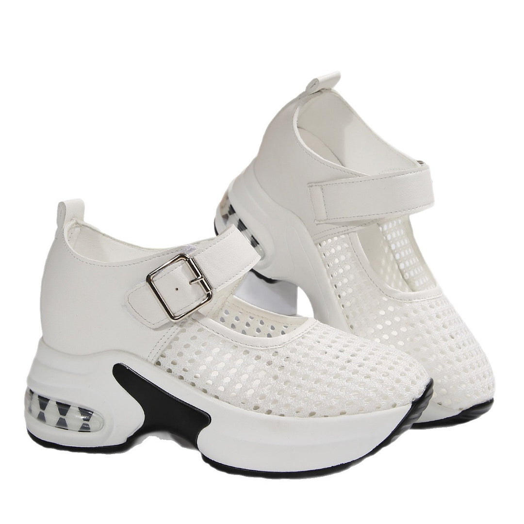 Damen Sportliche Sneakers mit atmungsaktivem Netzdesign und verstellbarem Riemen EB