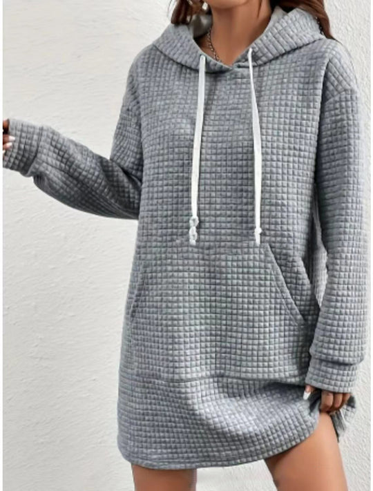 Damen Hoodie-Kleid mit praktischem Kängurutasche und modernem Strickdesign EB