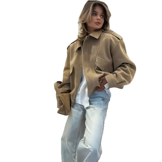 Damen modische Oversized-Jacke mit lässigem Schnitt und praktischen Taschen EB