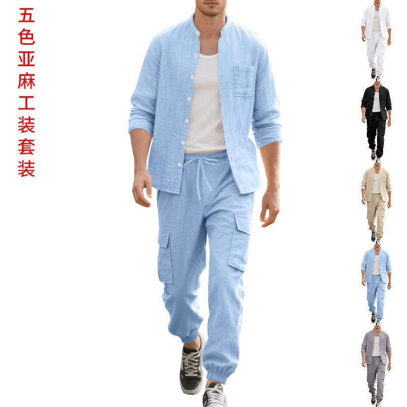 Herren entspannte Cargo-Hose und lässiges Hemd Set EB