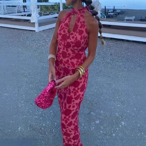 Damen Elegantes Abendkleid mit raffiniertem Ausschnitt und floralem Design EB