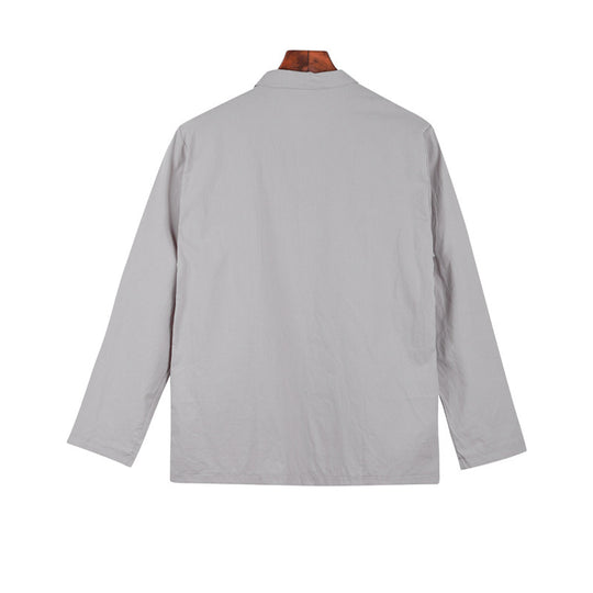 Herren lässige Leinenjacke mit dekorativen Knopfdetails und minimalistischer Schnittführung EB