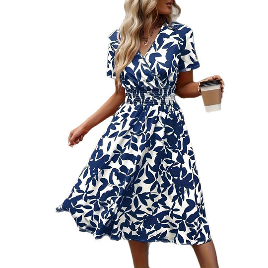 Damen Midi-Wickelkleid mit floralem Muster und elastischem Bund EB