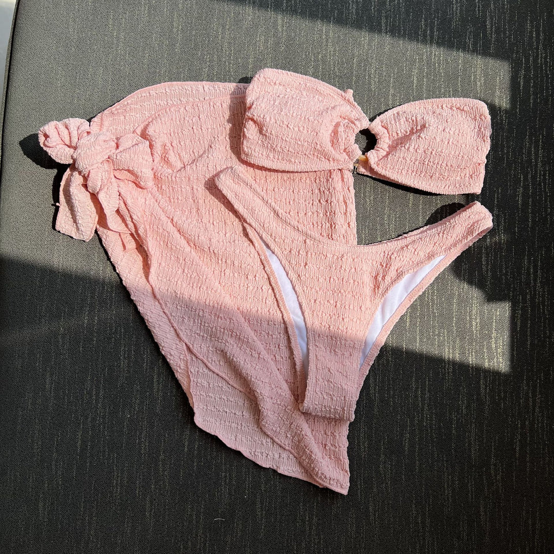 Damen Bandeau-Bikini mit gerafftem Design und seitlichem Knotendetail EB