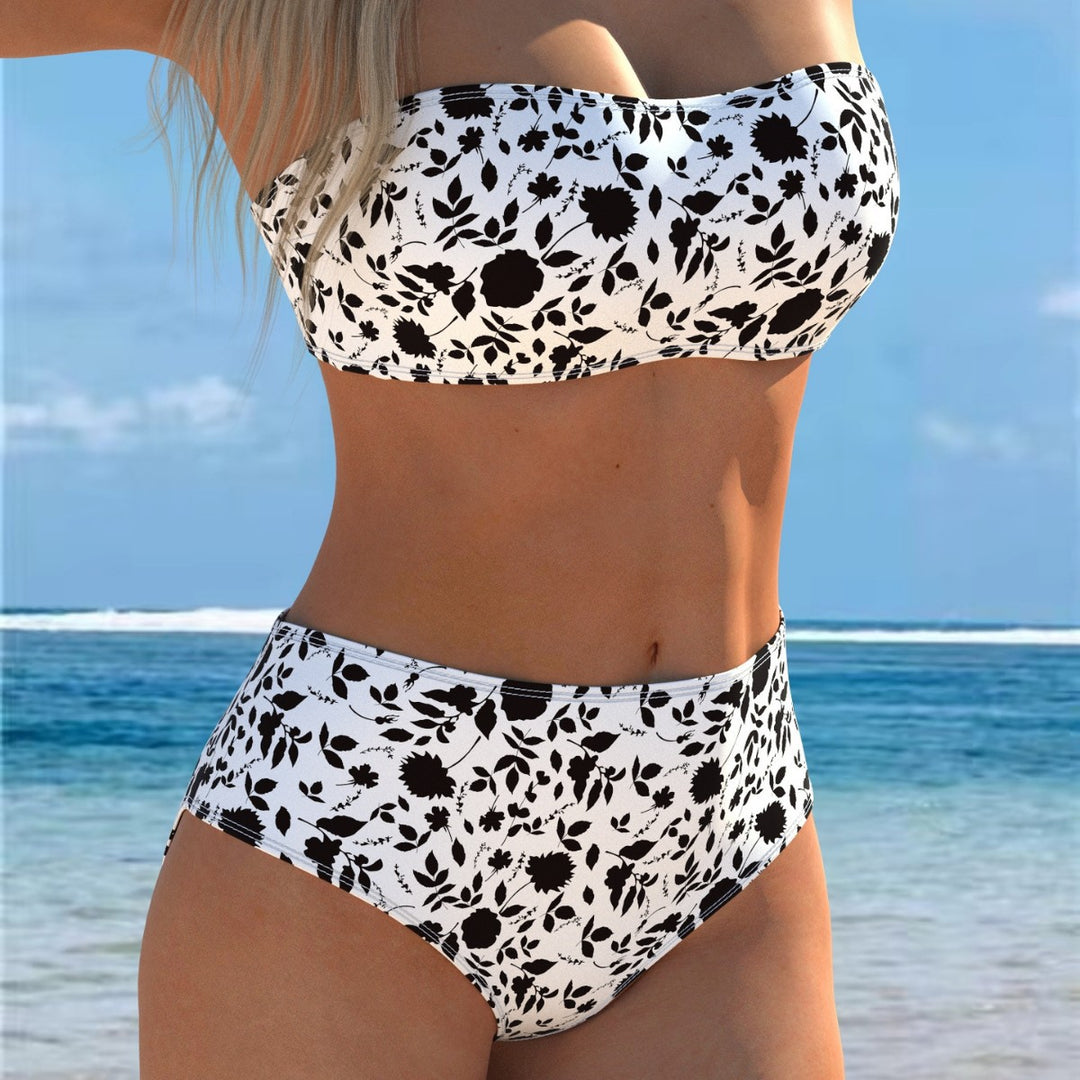 Damen Bikini-Set mit Bandeau-Oberteil und hohem Taillenbund EB