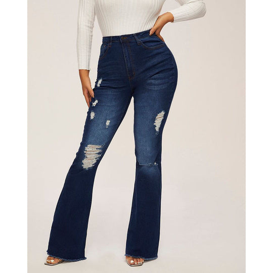 Damen Bootcut-Jeans mit ausgefranstem Saum und Destroyed-Details EB