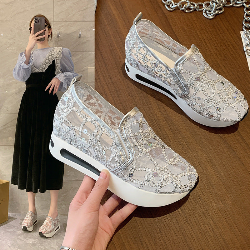 Damen Bequeme Slip-On Sneakers mit glamourösem Glitzerdesign EB