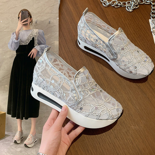 Damen Bequeme Slip-On Sneakers mit glamourösem Glitzerdesign EB
