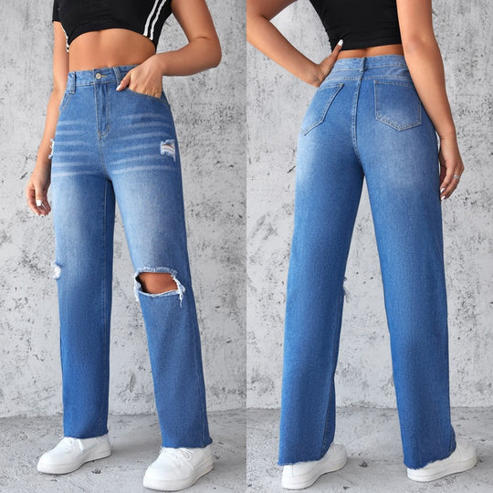 Damen Schlagjeans mit hohen Beinöffnungen und modischen Destroyed-Details EB