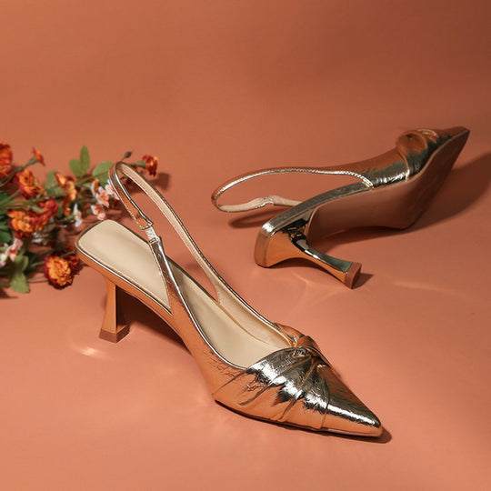 Damen elegante Slingback-Pumps mit metallic glänzendem Obermaterial EB