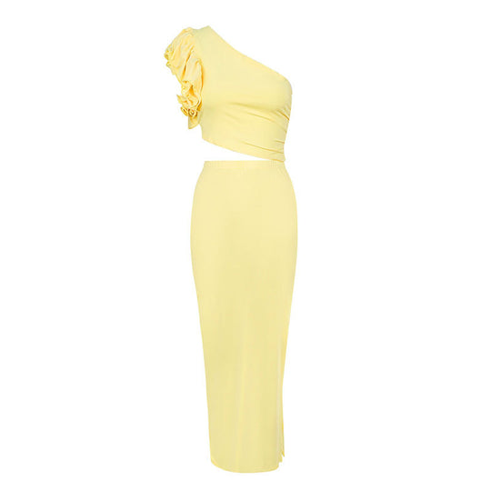 Damen Maxikleid mit asymmetrischem Schnitt und Rüschendetails EB