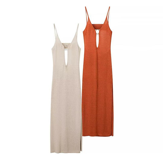 Damen Maxikleid mit hochwertigem, elastischem Stoff und tiefem V-Ausschnitt EB