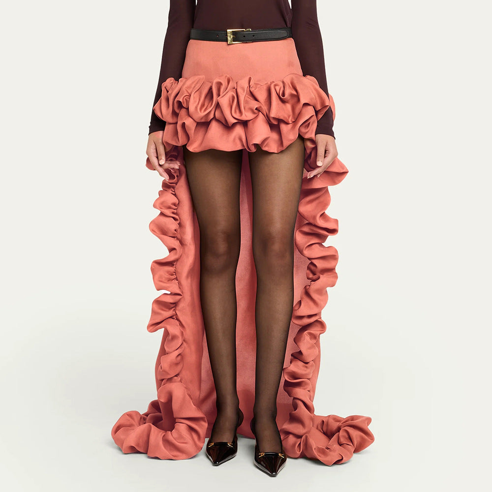 Damen High-Low Rock mit voluminösen Rüschendetails EB