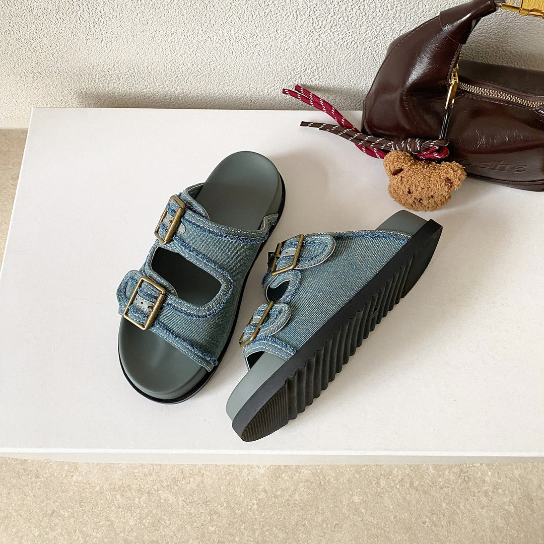 Damen Komfortable Sandalen mit doppeltem Schnallenverschluss EB