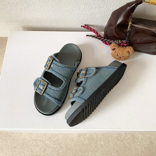 Damen Komfortable Sandalen mit doppeltem Schnallenverschluss EB