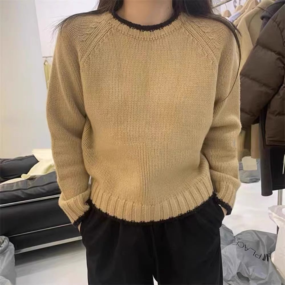 Damen Modischer Pullover mit strukturiertem Saum und kontrastierenden Ärmeln EB
