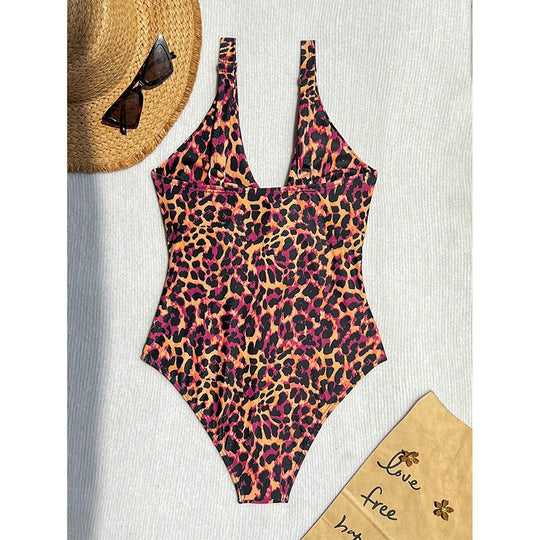 Damen Hochtaillierter Animal-Print Badeanzug EB