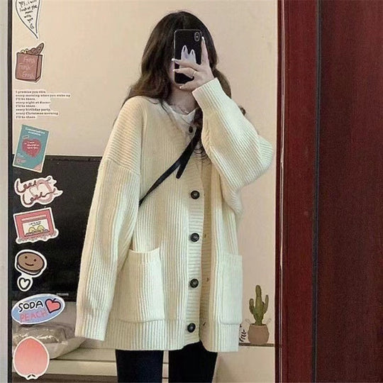 Damen Grobstrickcardigan mit großen Taschen und lässigem Schnitt EB