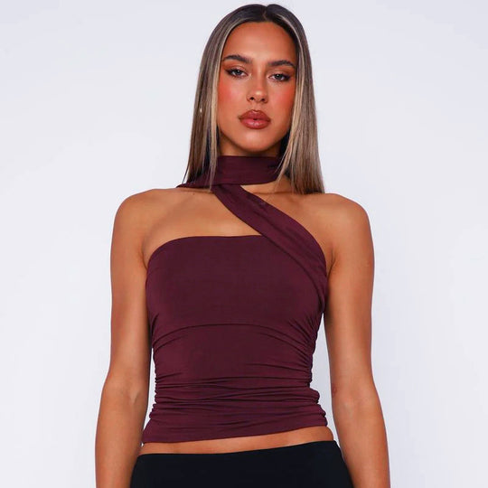 Damen asymmetrisches Trägershirt mit Raffungen EB