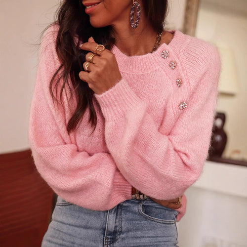 Damen elegant oversize Pullover mit Strassdetails EB