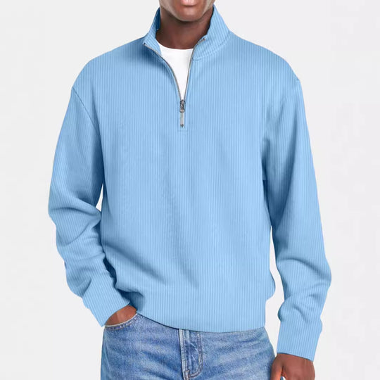 Herren nan gerippter Troyer-Pullover mit Halbzip und Stehkragen EB