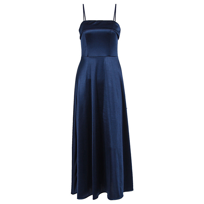 Damen Abendkleid mit feinen Spaghettiträgern und fließendem Rock EB