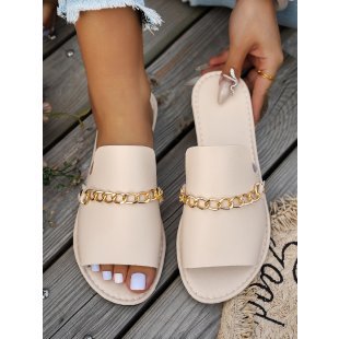 Damen modische Slides mit goldener Kettenverzierung EB