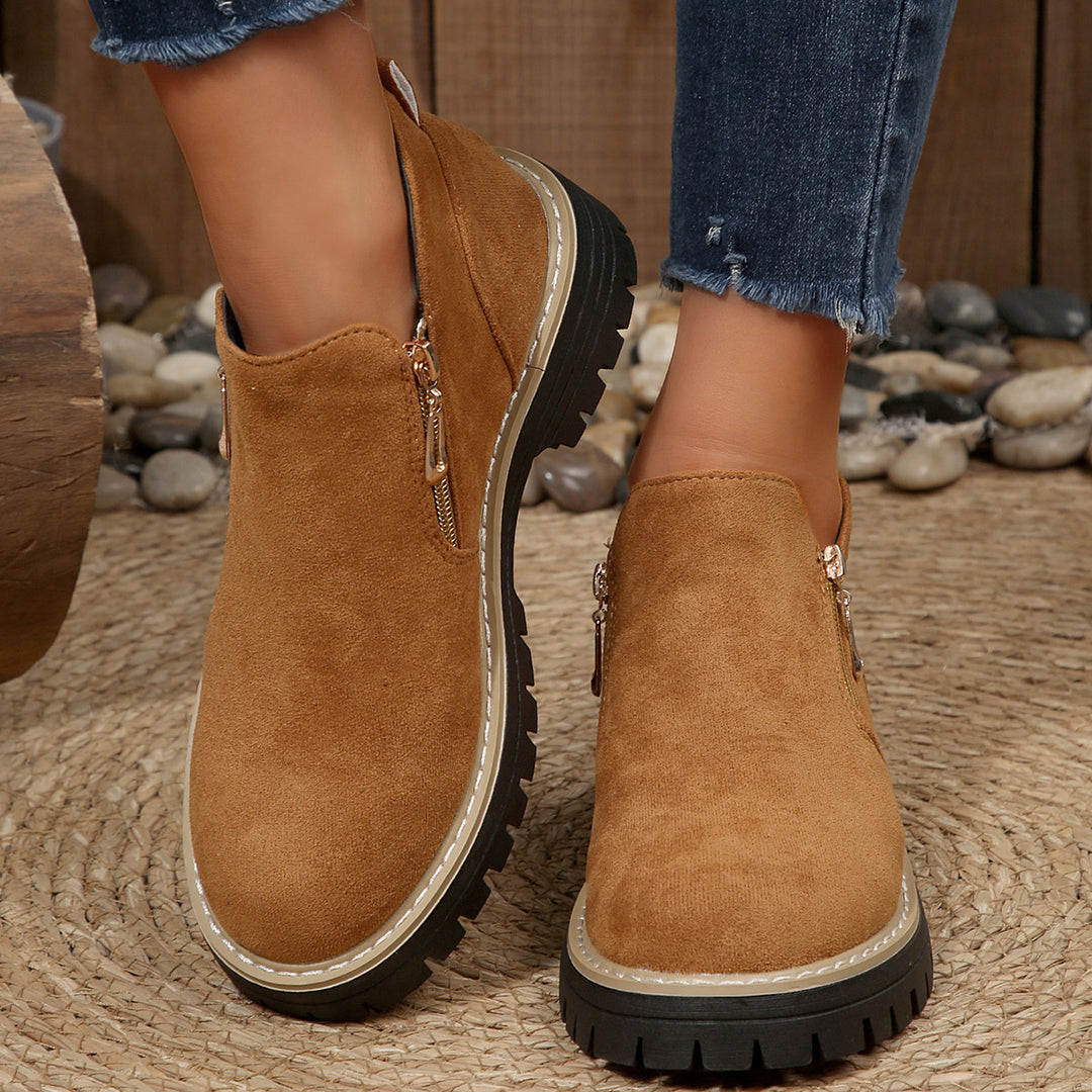 Damen nan knöchelhohe Stiefelette mit dekorativem Reißverschluss gepolstertem Schaft und robuster Profilsohle EB