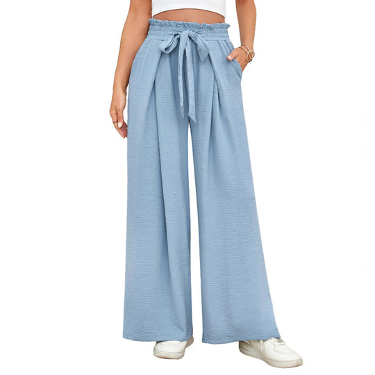 Damen weite Hochbundhose mit Taillengürtel und fließendem Stoff EB