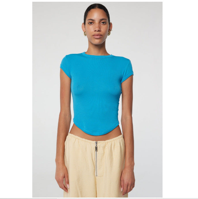 Damen körpernahes Kurzarm-Shirt mit Rundhalsausschnitt EB