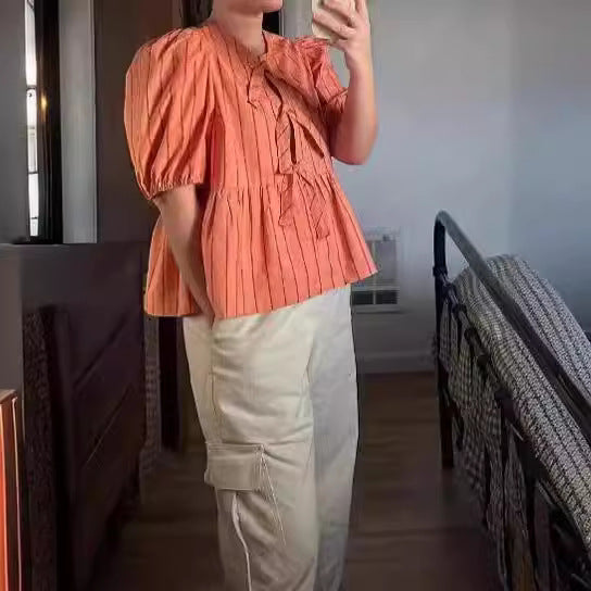 Damen Bluse mit Rüschen und Schleifenakzenten EB