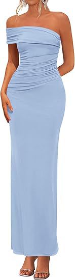 Damen Elegantes Maxi-Kleid mit schulterfreiem Design und raffinierten Drapierungen EB