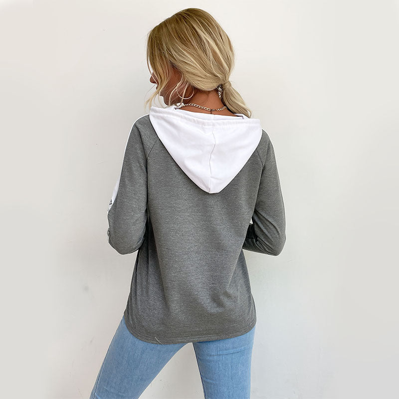 Damen Kapuzenpullover mit elegantem Spitzendesign und kontrastierenden Farben EB
